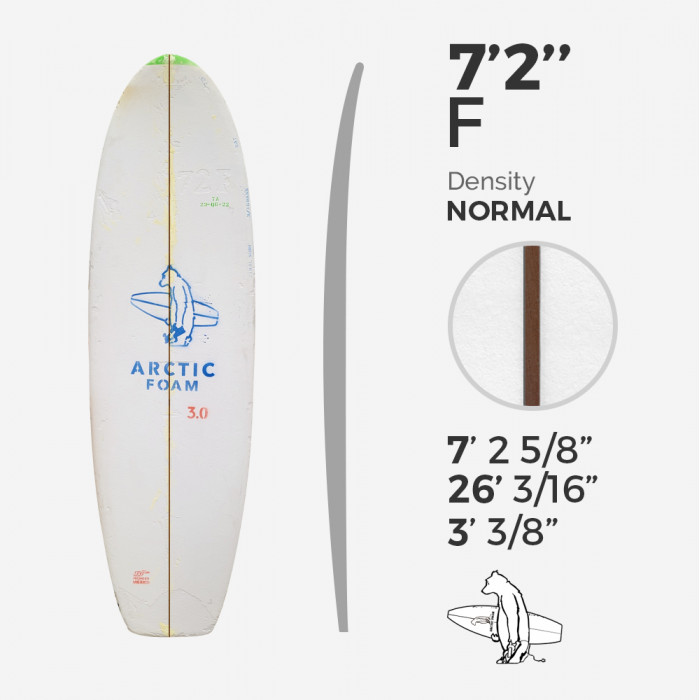 7'2'' F Fish - Green Density - latte 1/8'' Dark Brown Thermo Basswood, ARCTIC Foam