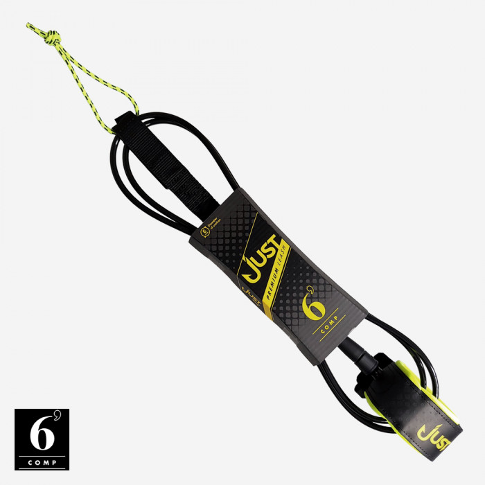 Leash surf Premium - Comp 6'0'' x 5,5mm - Noir & Jaune Fluo, JUST