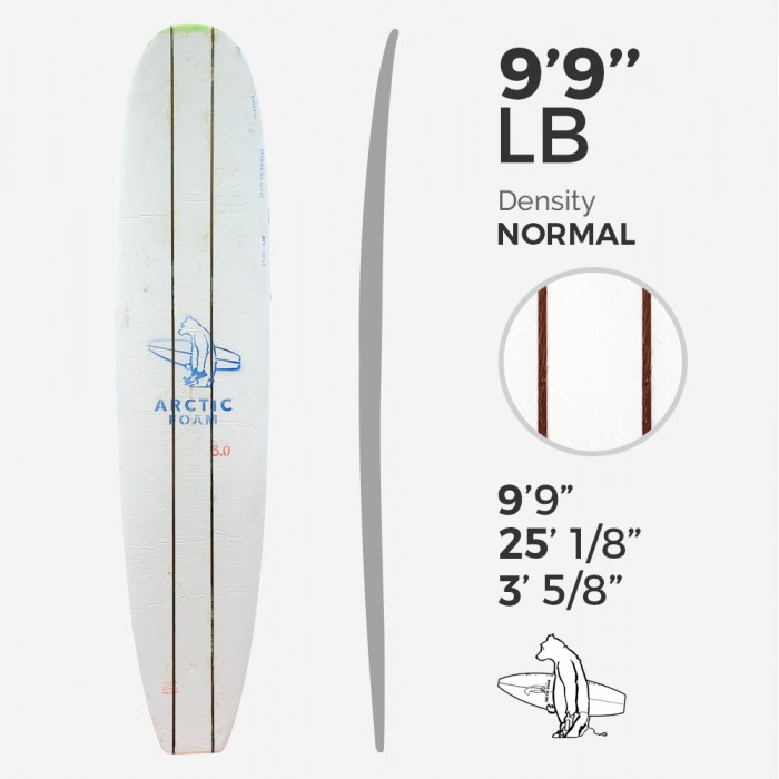 9'9'' L Longboard, Green density - 2 costillas de 3/8'' Thermo Basswood, ARCTIC FOAM