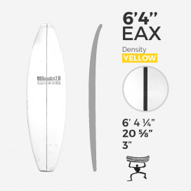 6'4'' EAX Shortboard - CT Foam Yellow Density - costilla 1/8'' - 3 Ply Black/Black/Black, US BLANKS