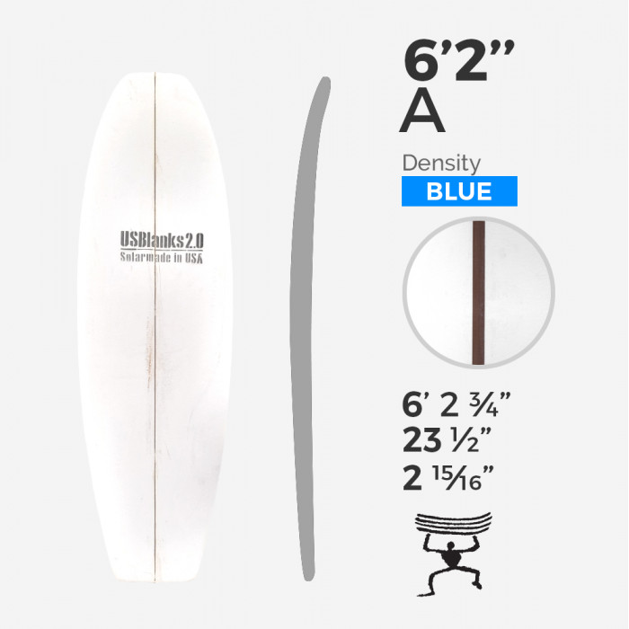 6'2'' A Fish - Blue Density - 1/8'' Dark wood stringer, US BLANKS