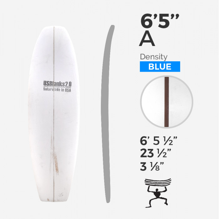 6'5'' A Fish - Blue Density - 1/8'' Dark wood stringer, US BLANKS