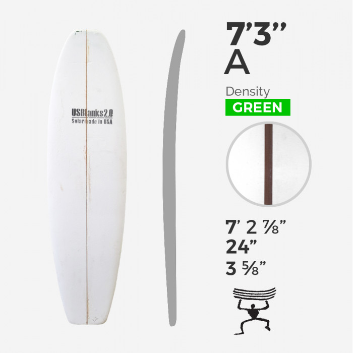 7'3'' A Retro - Green Density - 3/16'' Dark wood stringer, US BLANKS