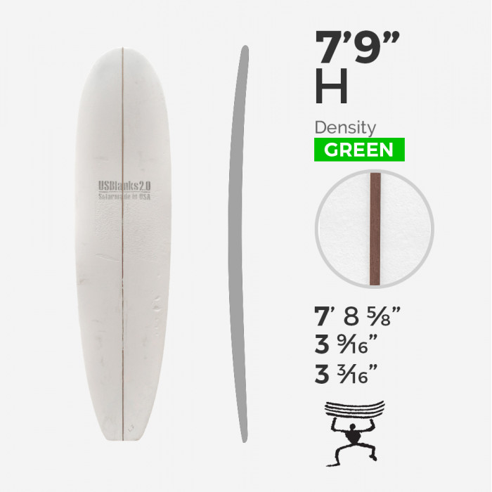 7'9'' H Mid - Green Density - 1/4'' Dark wood stringer, US BLANKS