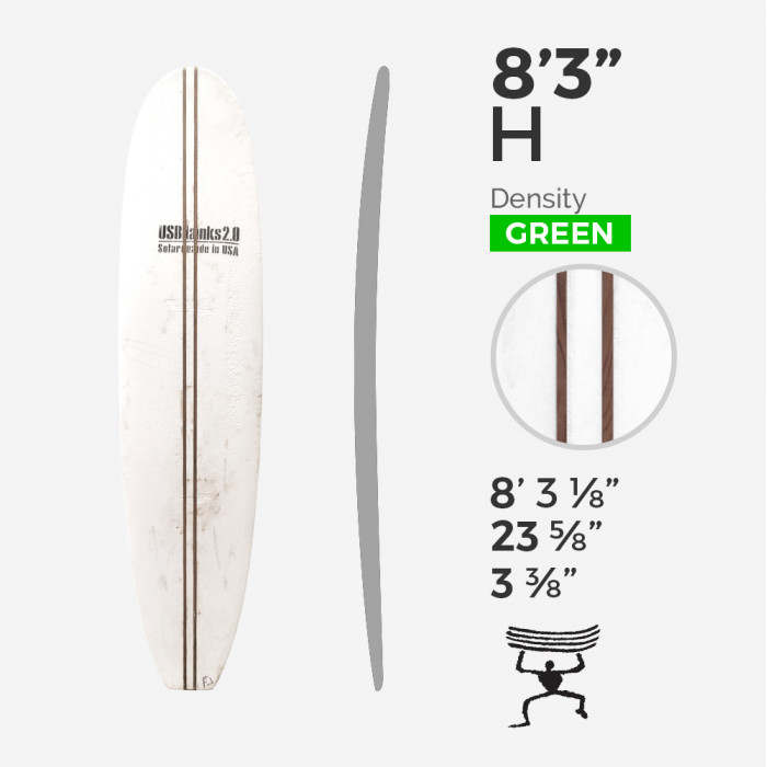 8'3'' H Mid - Green Density - 2 x 1/2'' Dark wood stringers, US BLANKS