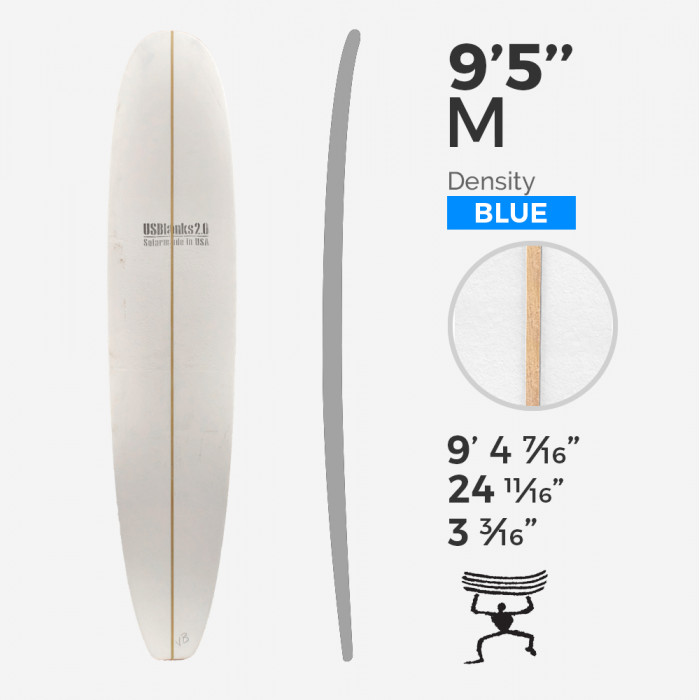 9'5'' M Longboard - Blue Density - 3/8'' Basswood stringer, US BLANKS