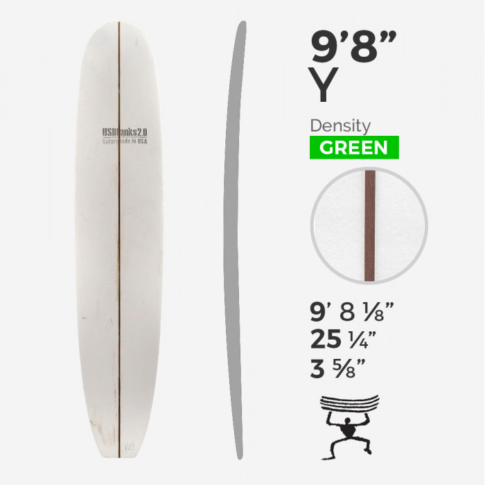 9'8'' Y Longboard - Green Density - costilla 3/8'' Dark wood, US BLANKS