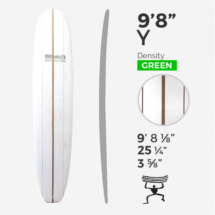 9'8'' Y Longboard - Green Density - 3 costillas de red y dark woods, US BLANKS