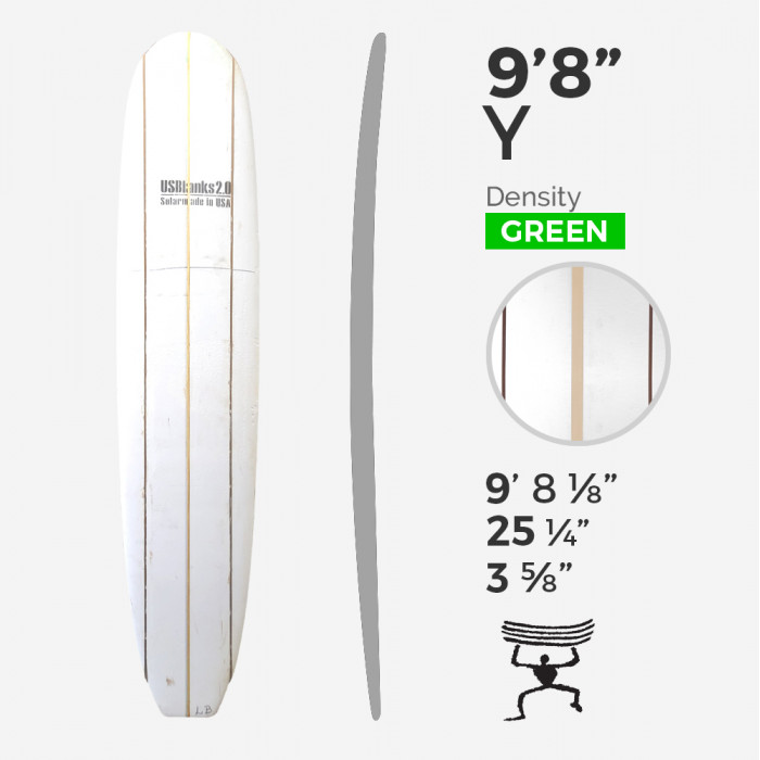 9'8'' Y Longboard - Green Density - 3 costillas de bass y dark woods, US BLANKS