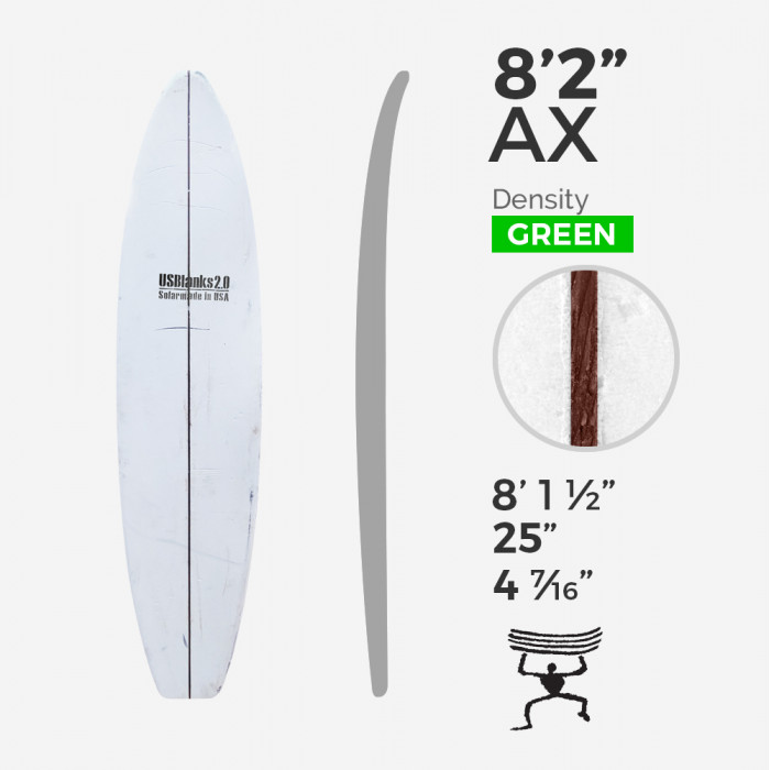 8'2'' AX - Green Density - costilla 1/4'' Dark wood, US BLANKS