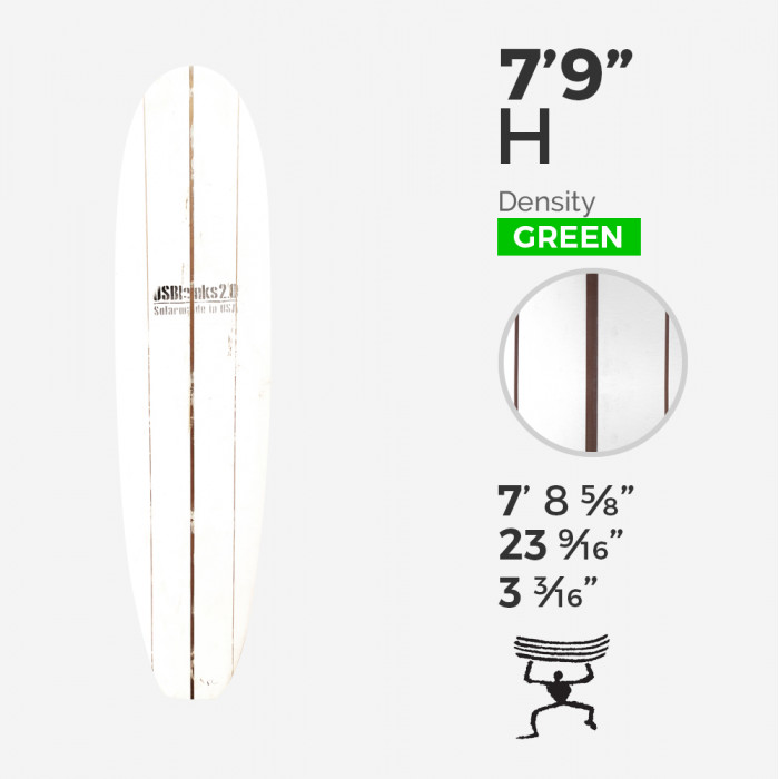 7'9'' H Mid - Green Density - Red and Dark woods triple stringers, US BLANKS