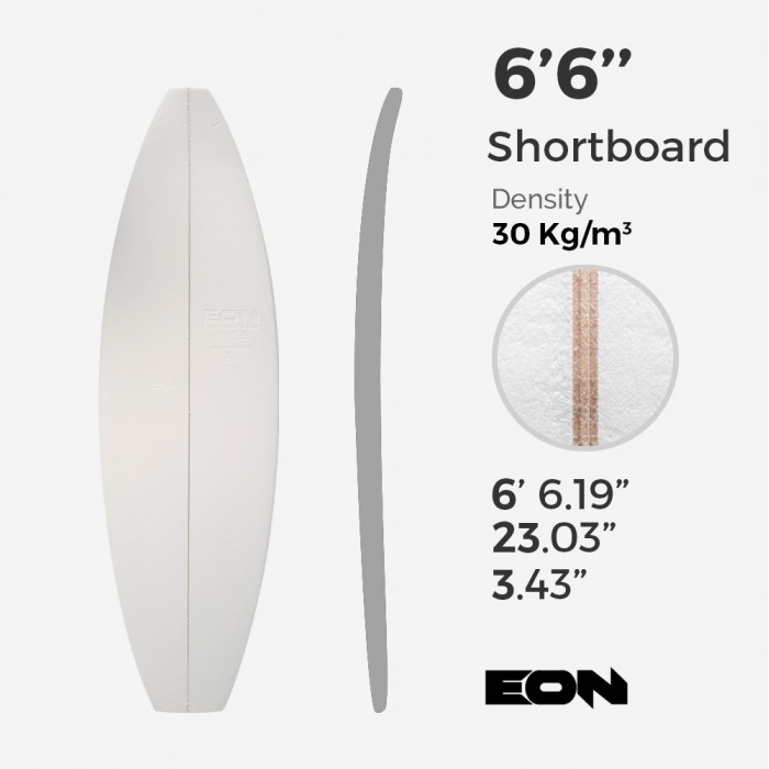 EPS shortboard / Fish 6'6'' blank - 1/8'' Ply stringer, EON Foamsh