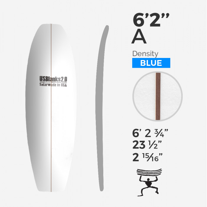 6'2'' A Fish - Blue Density - costilla 1/8'' Dark wood, US BLANKS