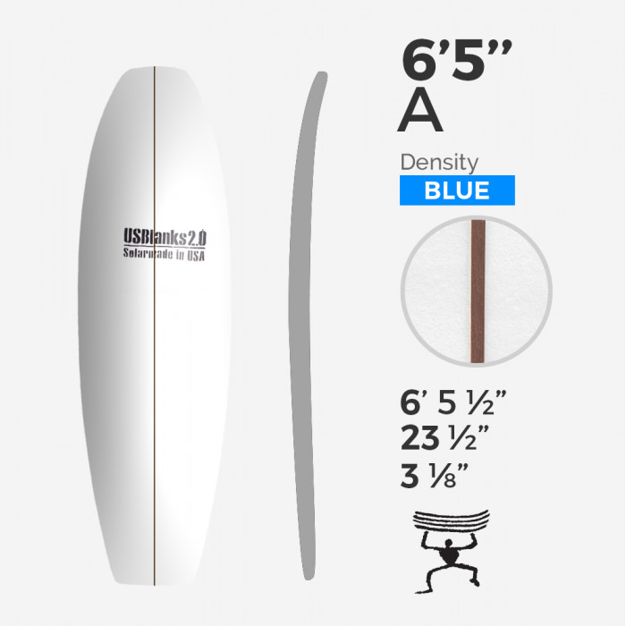 6'5'' A Fish - Blue Density - 1/8'' Dark wood stringer, US BLANKS