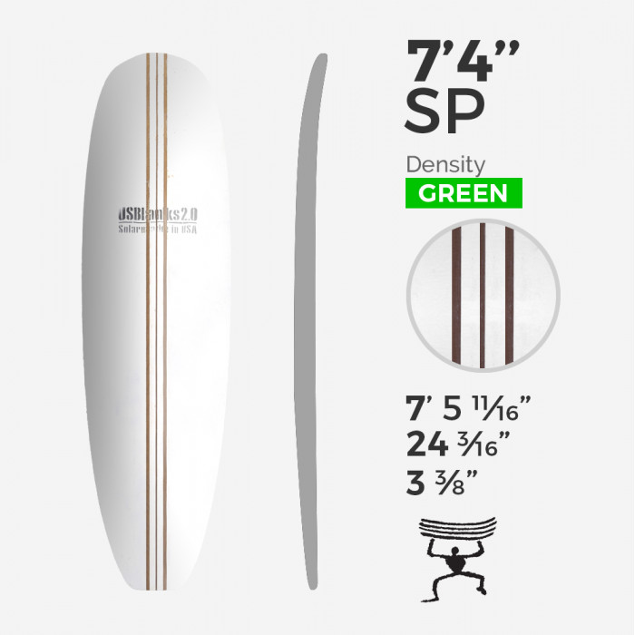 7'4'' SP Mid - Green Density - 3 costillas Dark wood, US BLANKS