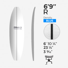 6'9'' R Shortboard - Blue Density - costilla 1/8'' - 3 Ply Black/Black/Black, US BLANKS