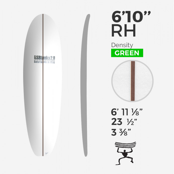 6'10'' RH Hybrid - Green Density - 1/4'' Dark wood stringer, US BLANKS