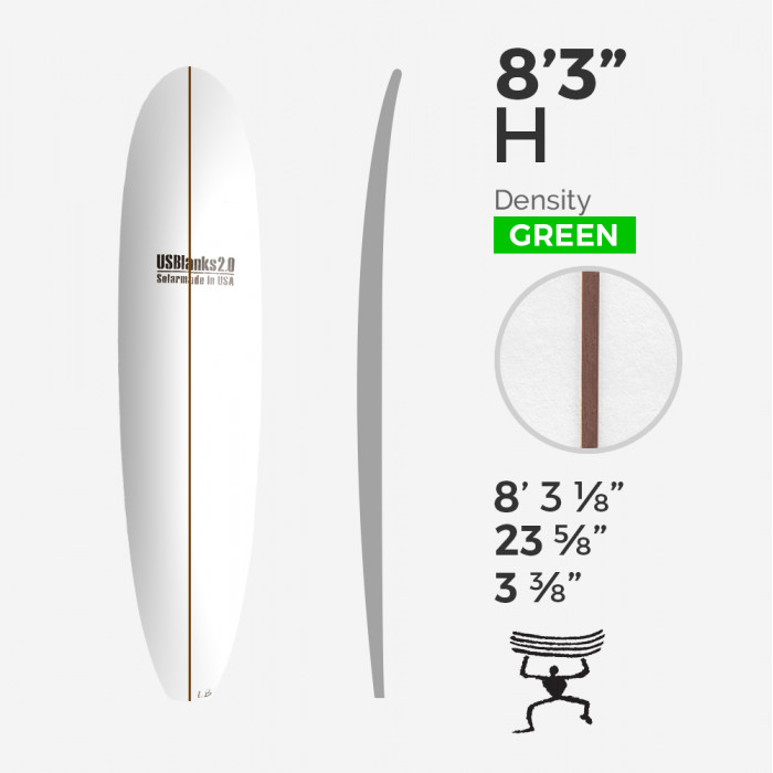 8'3'' H Mid - Green Density - 1/4'' Dark wood stringer, US BLANKS