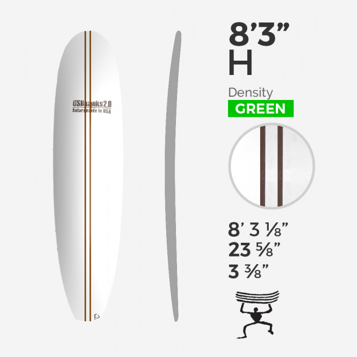 8'3'' H Mid - Green Density - 2 x 1/2'' Dark wood stringers, US BLANKS