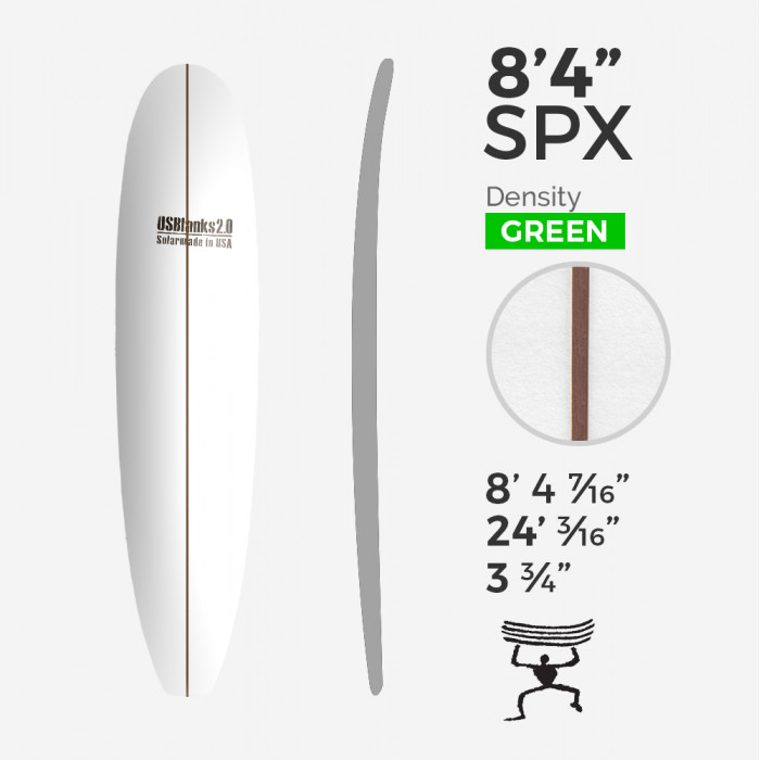 8'4'' SPX Mid - Green Density - 1/4'' Dark wood stringer, US BLANKS