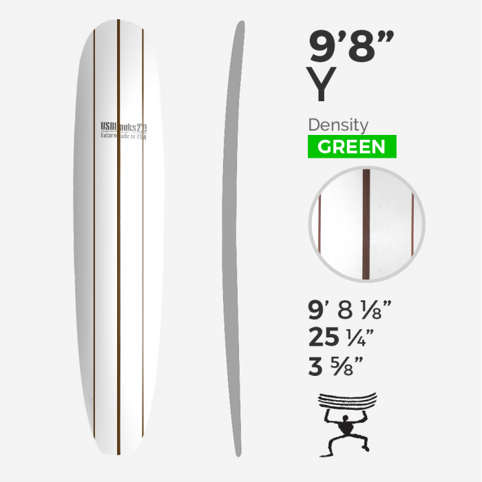 9'8'' Y Longboard - Green Density - 3 costillas de red y dark woods, US BLANKS