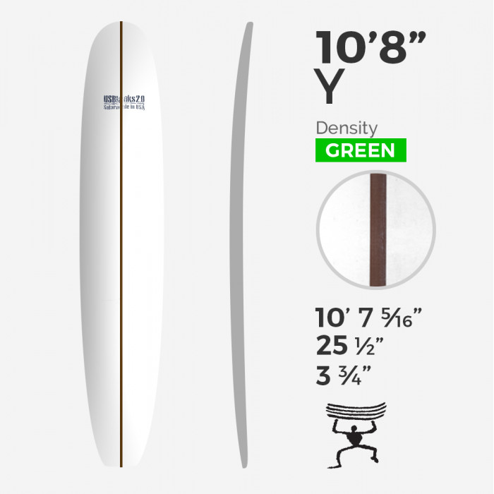 10'8'' Y Longboard - Green Density - 1/2'' Dark wood stringer, US BLANKS