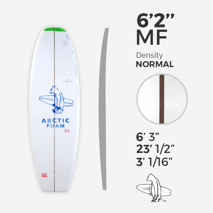 6'2'' MF Fish - Green density - latte 1/8'' Dark Brown Thermo Basswood , ARCTIC FOAM