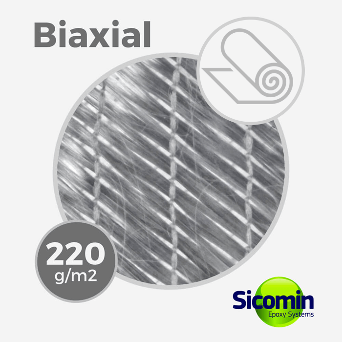 Tissu de fibre de verre biaxial BX 220 gr/m, largeur 63,50cm (rouleau de 142m), FLEXGLASS