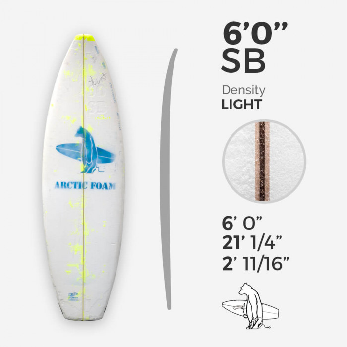 6'0'' SB Shortboard - Yellow light density - 1/8" Basswood, ARCTIC FOAM