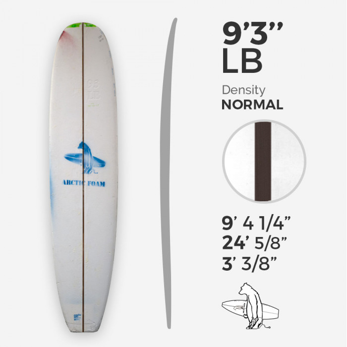 9'3'' L Longboard, Green density - costilla de 1/4'' Dyed Basswood Brown, ARCTIC FOAM