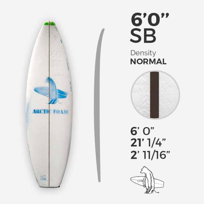 6'0'' SB Shortboard - Green Density - 1/8" Black/Black/Black Ply, ARCTIC FOAM